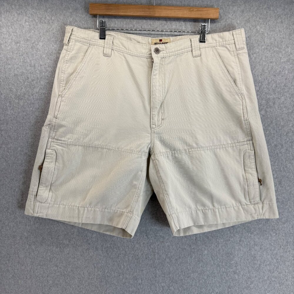 Woolrich Mens Cargo Shorts Size 38 x 9 Stone Beige Khaki Cotton‎ Summer Hiking